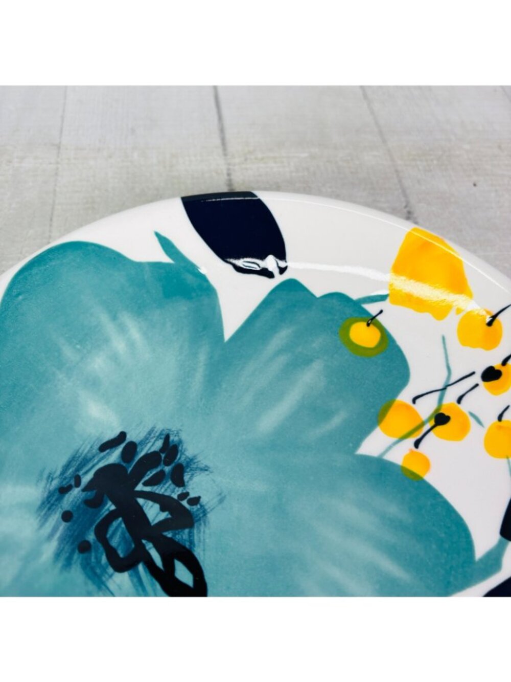 Baum Brothers BELLA FLORAL Turquoise Yellow Floral Salad Lunch Plates Set of 4 - Picture 14 of 16